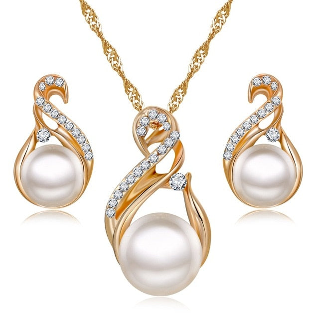 Wedding Silver Color Earrings Simulated Pearl Jewelry Set