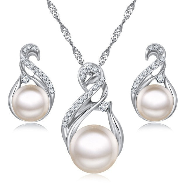 Wedding Silver Color Earrings Simulated Pearl Jewelry Set