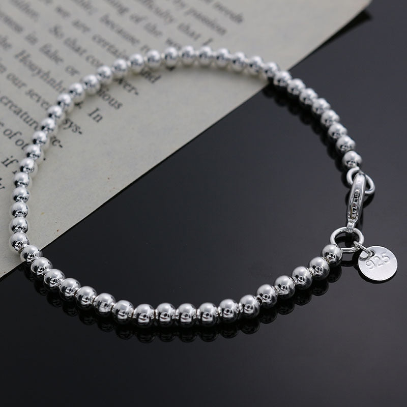 Gold color silver color 4MM beads chain women Letter cute Bracelet
