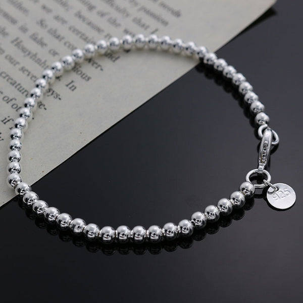 Pulsera bonita con cadena de cuentas de 4 mm de color dorado y plateado para mujer