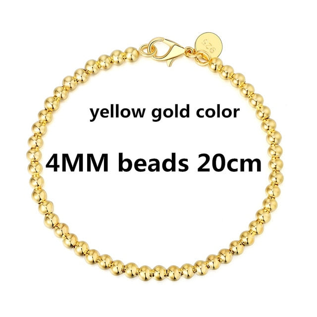 Gold color silver color 4MM beads chain women Letter cute Bracelet