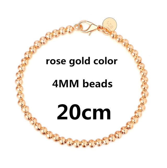 Gold color silver color 4MM beads chain women Letter cute Bracelet