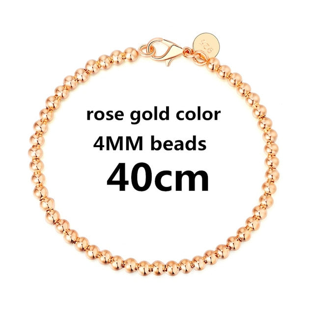 Gold color silver color 4MM beads chain women Letter cute Bracelet