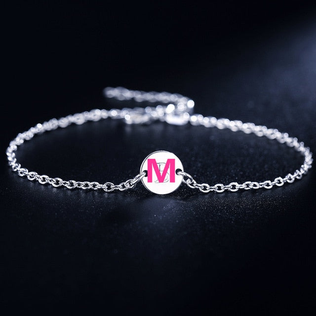 Gold color silver color 4MM beads chain women Letter cute Bracelet
