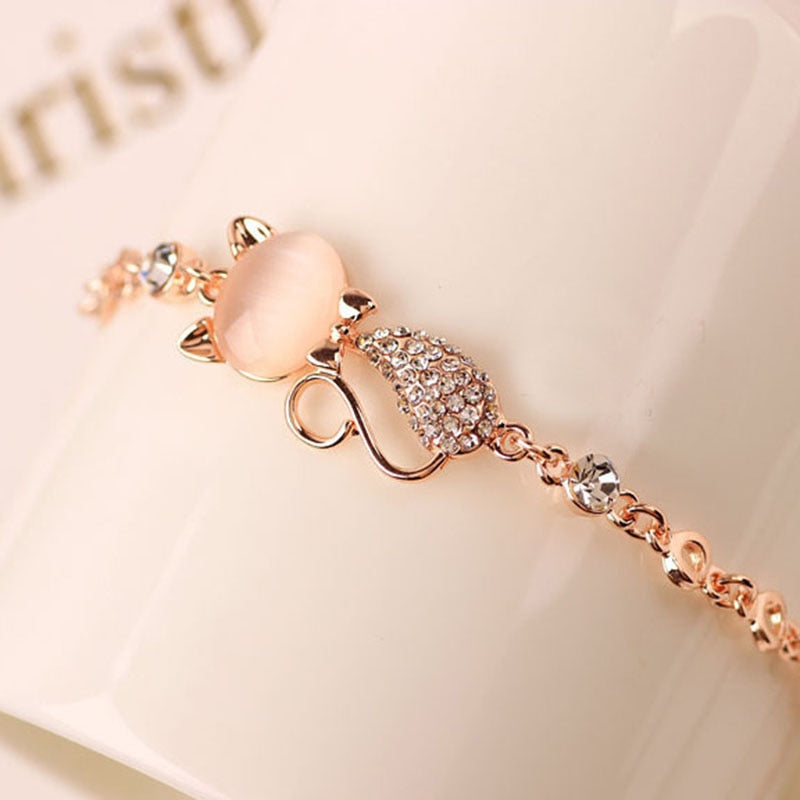 Rose Gold Alloy Lovely Cat Bracelets for Women