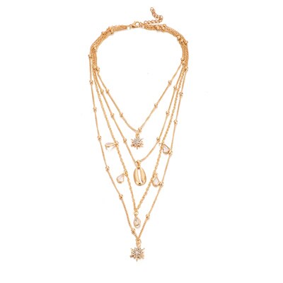 Simple Gold Shell Sun Flower Multilayer Necklace