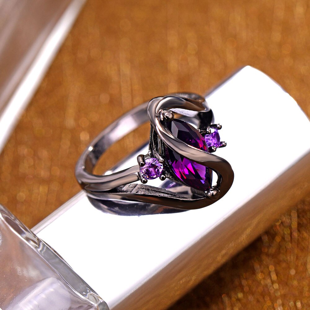 Luxury Vintage Purple Zircon CZ Crystal Colorful Rings For Women