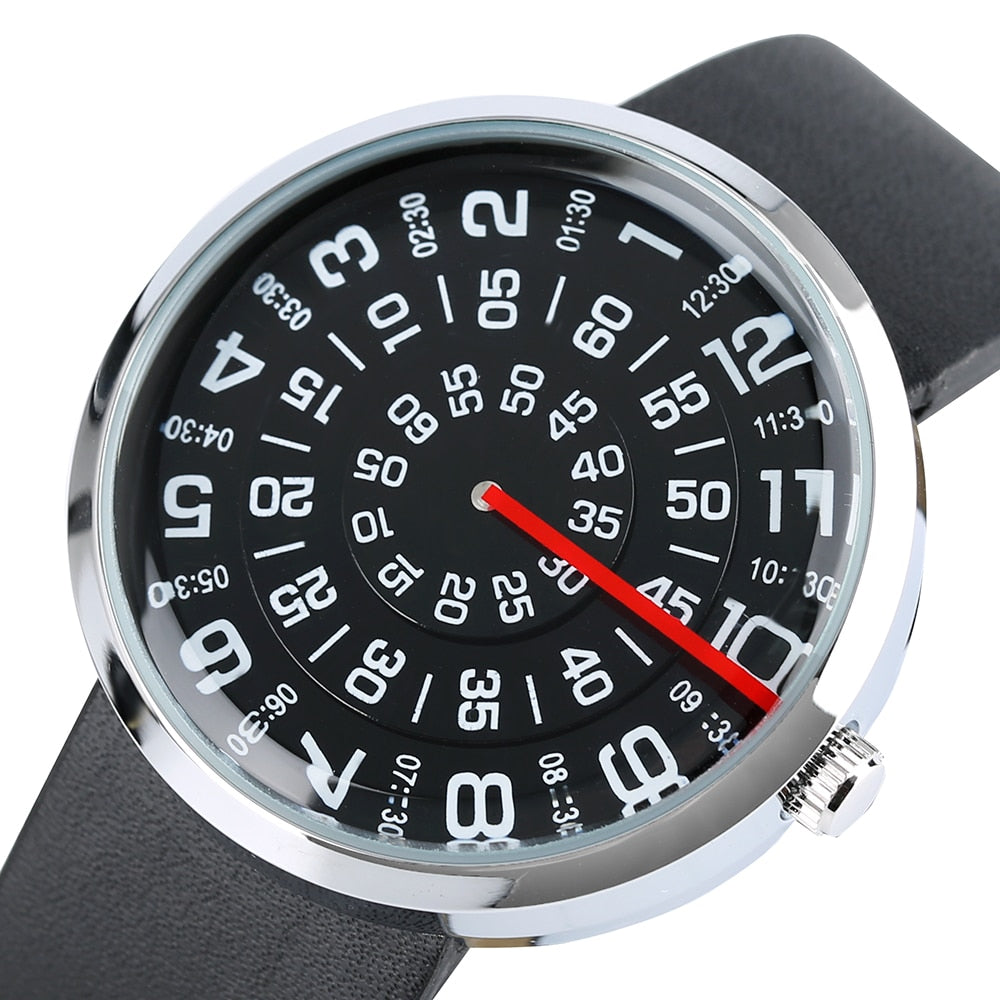 Turntable Numbers Dial Men Women Quartz Wrist Watch