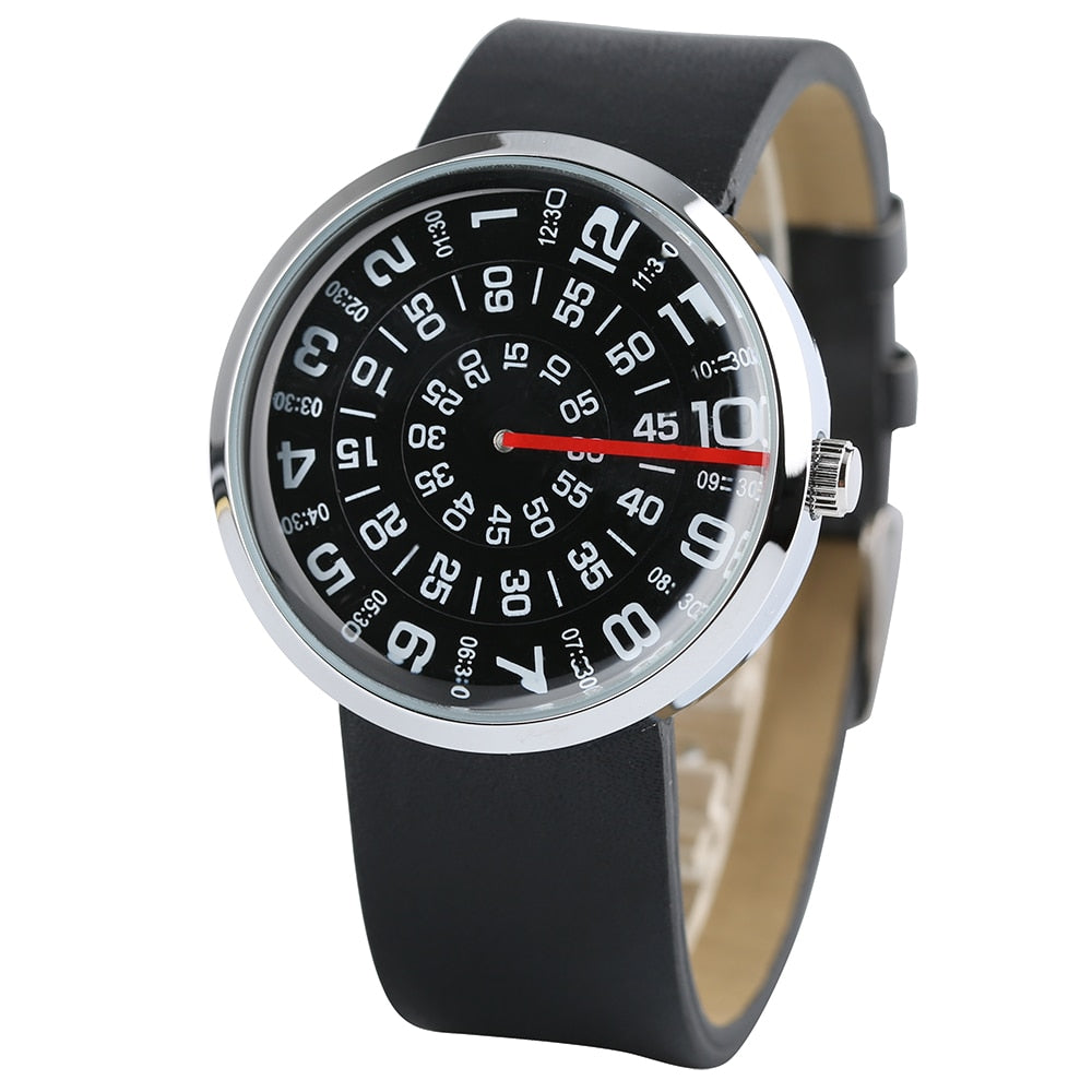 Turntable Numbers Dial Men Women Quartz Wrist Watch