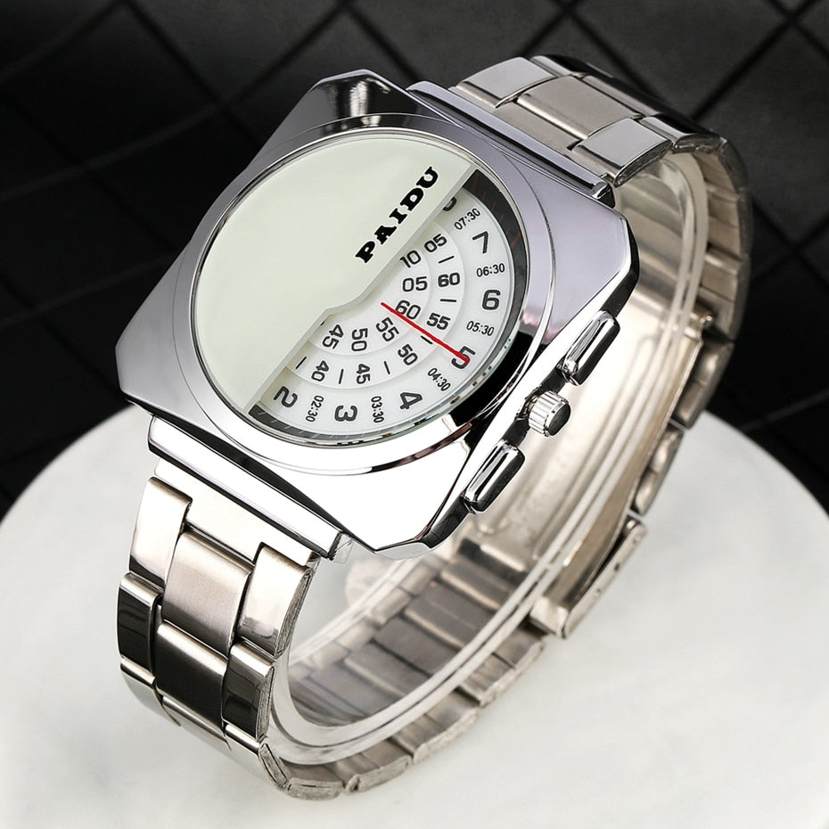 Turntable Numbers Dial Men Women Quartz Wrist Watch