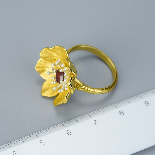 925 Sterling Silver Blooming Anemone Flower Rings for Women