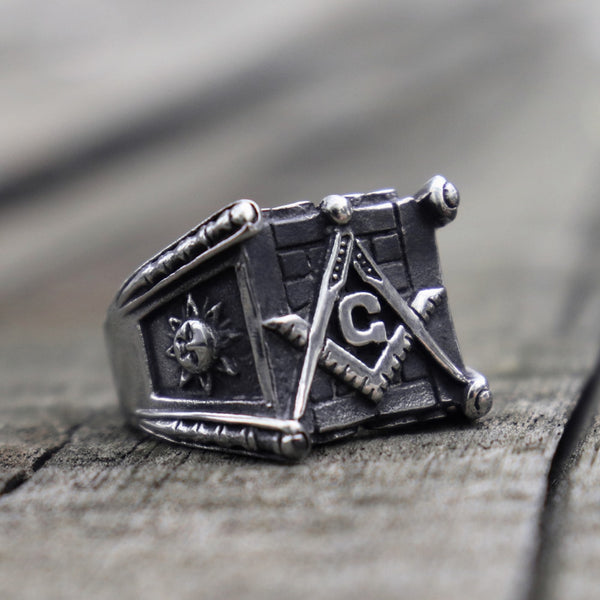Anillos vintage de acero inoxidable 316L para hombre, anillo masónico de motociclista con sol y luna.