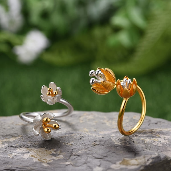 925 Sterling Silver Adjustable Fresh Blooming Flower Rings