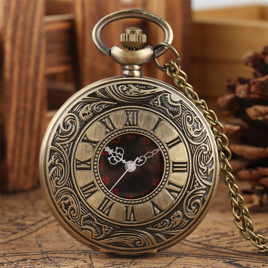 Antique Retro Roman Numeral Display Quartz Pocket Watch