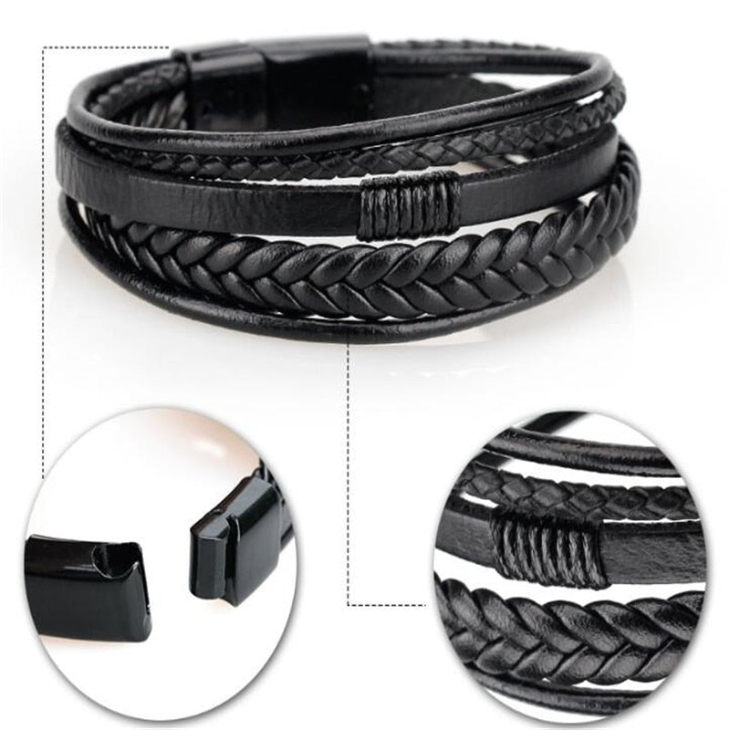 Men Stainless Steel Multilayer Braided Rope Bracelets