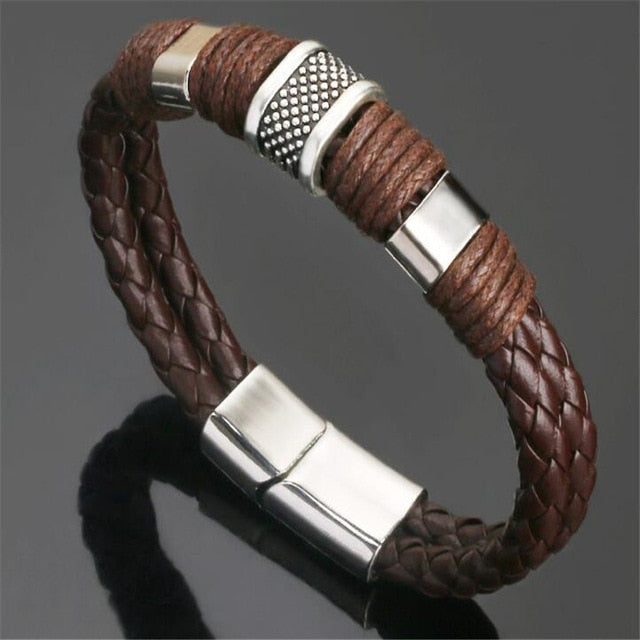 Men Stainless Steel Multilayer Braided Rope Bracelets