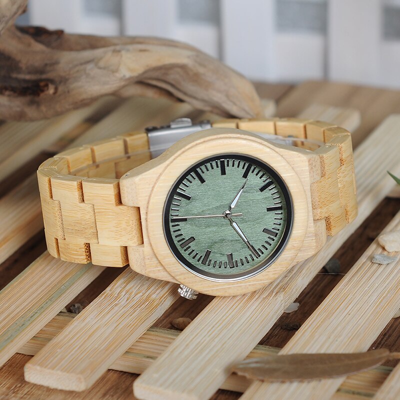 lovers' Wooden Watch Full Bamboo Green Dial Quartz Watches