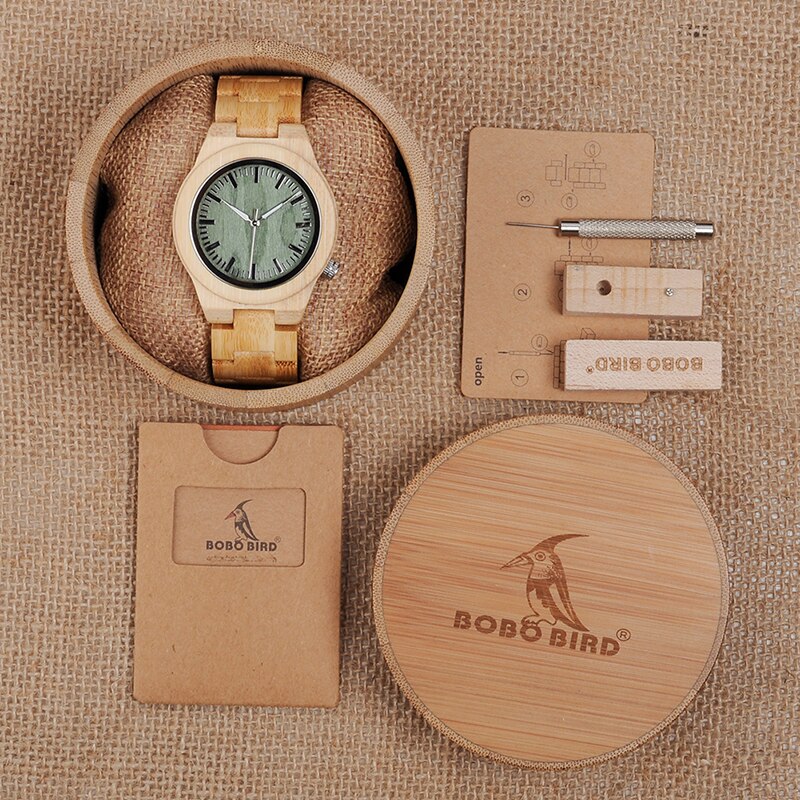lovers' Wooden Watch Full Bamboo Green Dial Quartz Watches