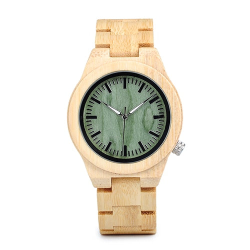 lovers' Wooden Watch Full Bamboo Green Dial Quartz Watches