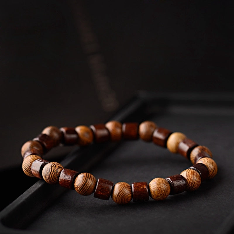 8mm Cylinder&Round Yoga Meditation Wood Beaded Bracelet