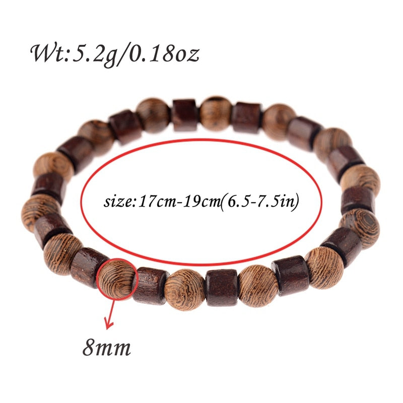 8mm Cylinder&Round Yoga Meditation Wood Beaded Bracelet