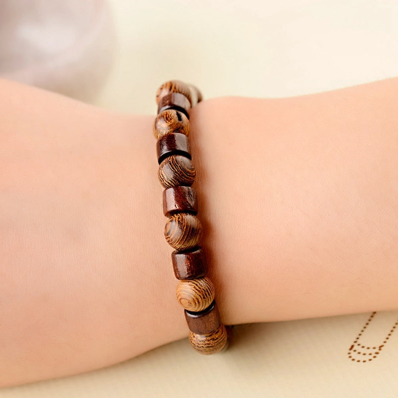 8mm Cylinder&Round Yoga Meditation Wood Beaded Bracelet