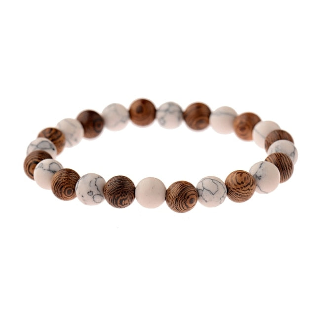 8mm Cylinder&Round Yoga Meditation Wood Beaded Bracelet