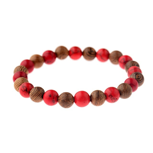8mm Cylinder&Round Yoga Meditation Wood Beaded Bracelet