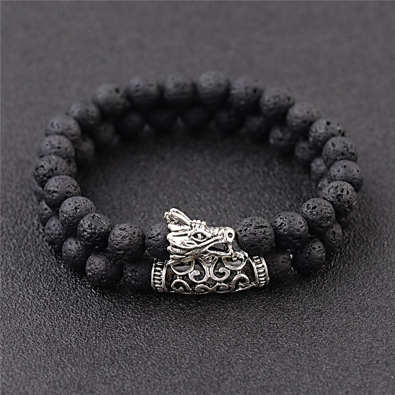 Natural Stone Beads Men's Dragon Bracelet Set