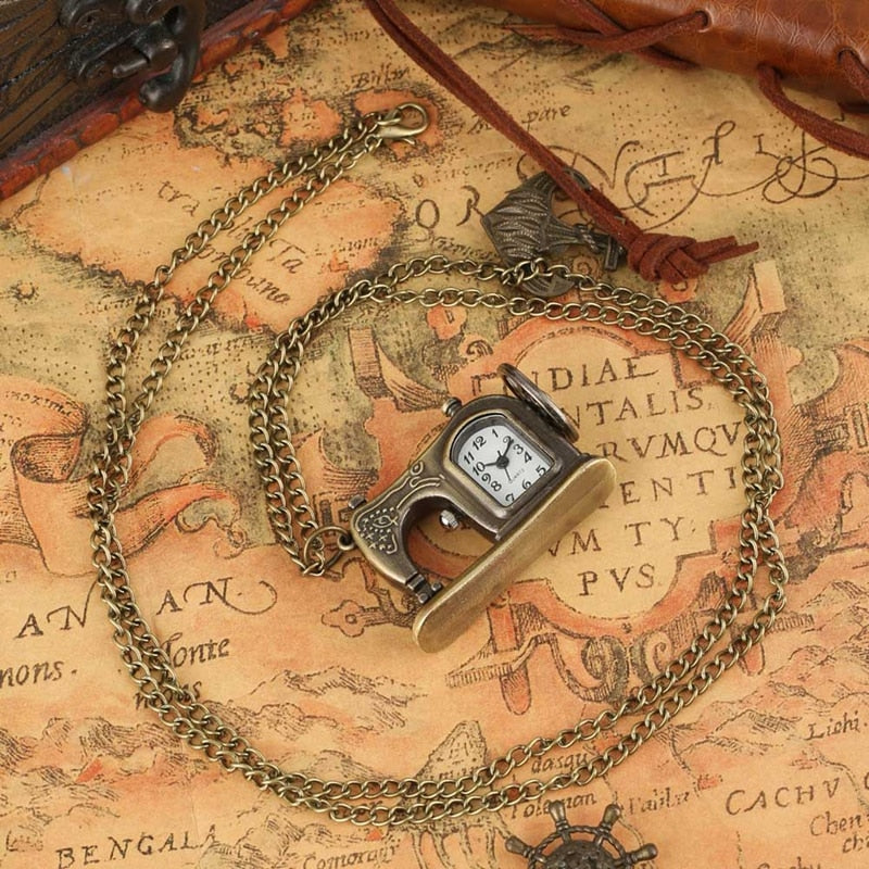 Antique Sewing Machine Quartz Pocket Watch