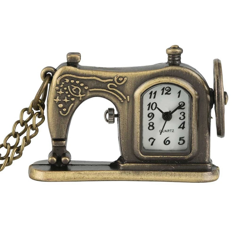 Antique Sewing Machine Quartz Pocket Watch
