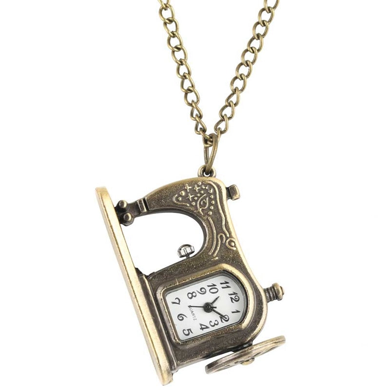 Antique Sewing Machine Quartz Pocket Watch