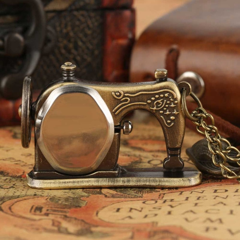 Antique Sewing Machine Quartz Pocket Watch