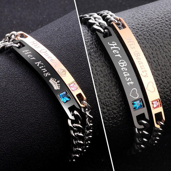 Pulsera color oro rosa negro Su Reina Su Rey
