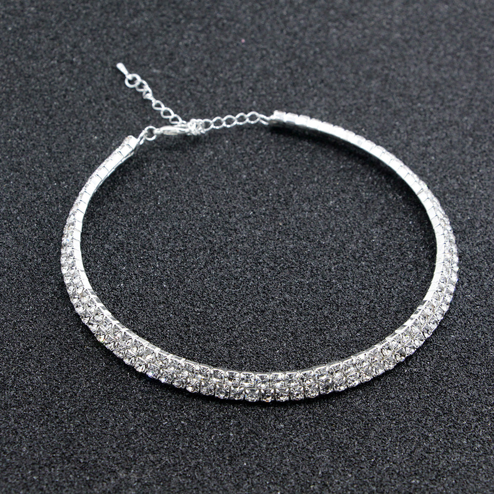 Classic Rhinestone Necklace Earrings Bracelet Wedding Jewelry Set