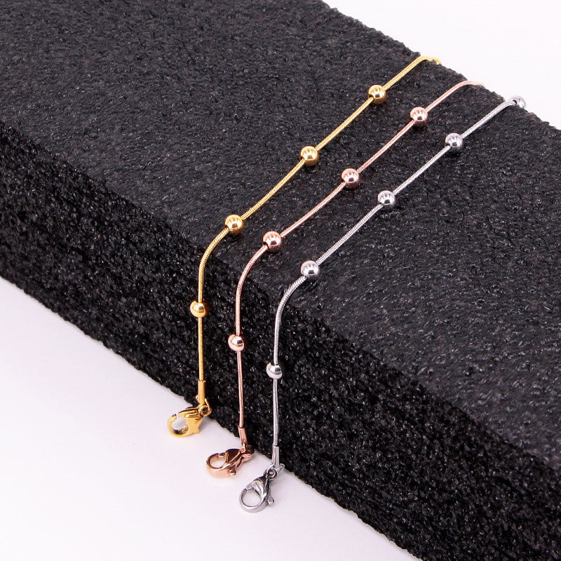 High Quality Simple Snake Bone Chain 5 Bead Anklet