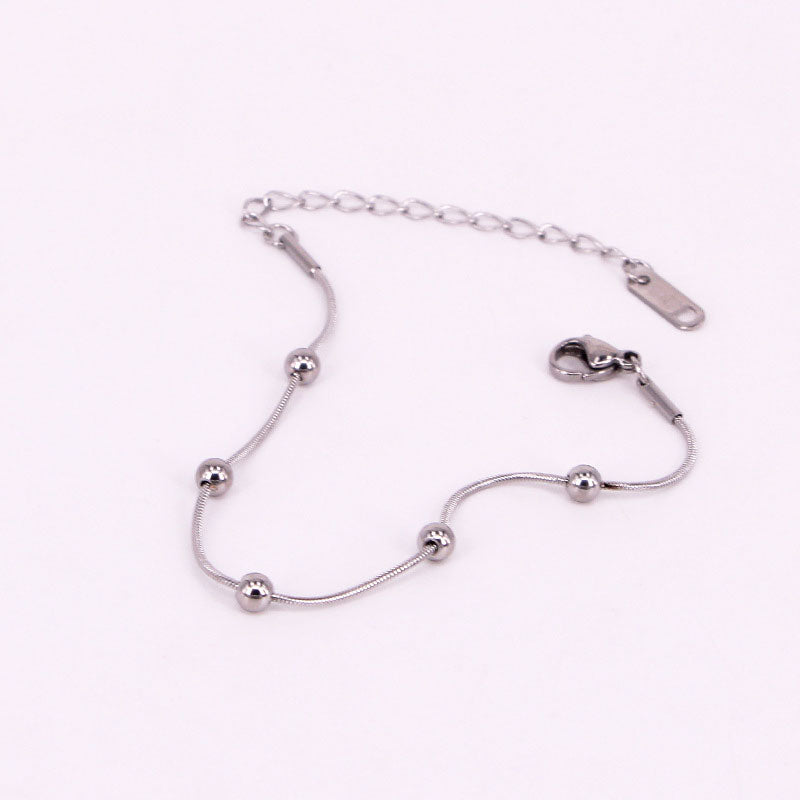 High Quality Simple Snake Bone Chain 5 Bead Anklet