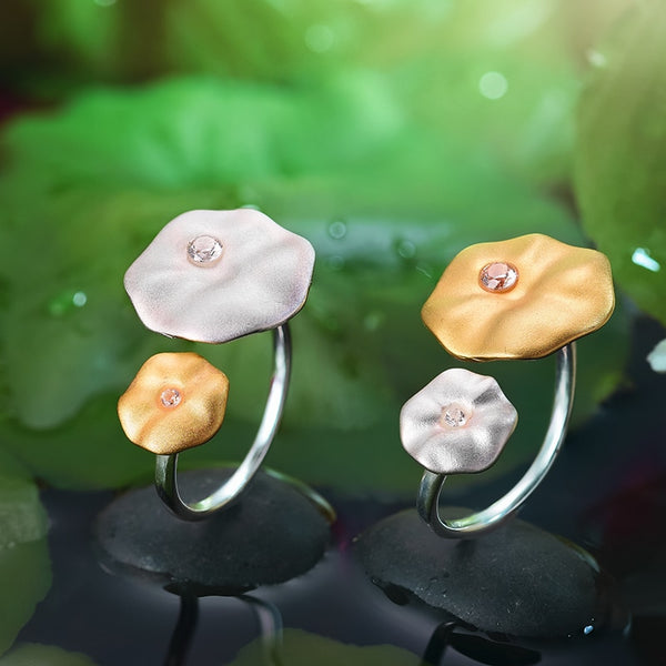 925 Sterling Silver  Morning Dew on Lotus Leaves Rings for Women