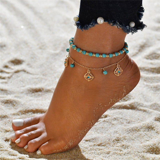 Leg Chain Round Hollow Flower Anklet Vintage Foot Jewelry