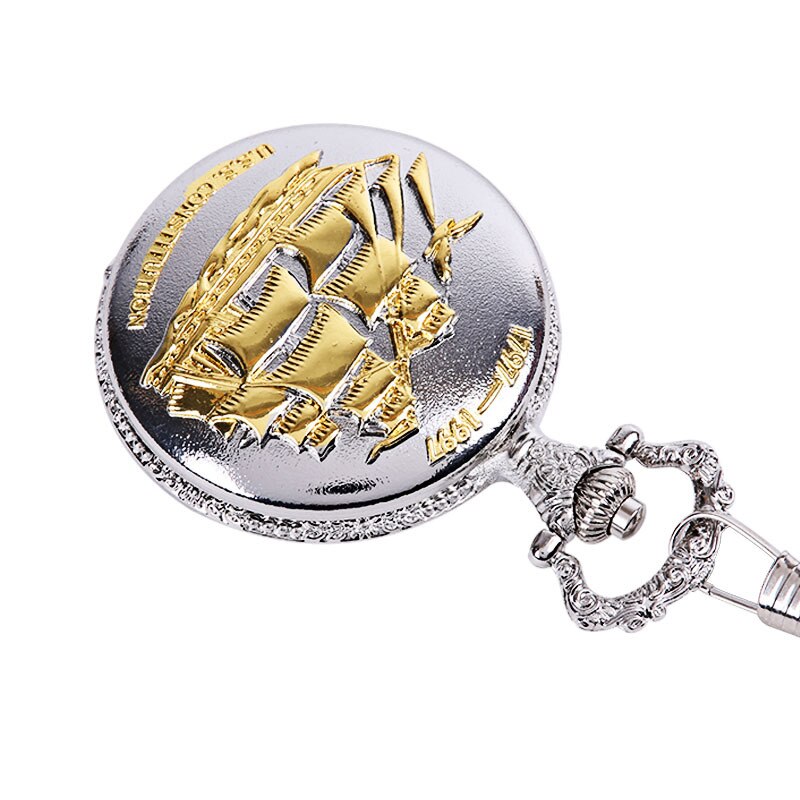 Retro silver large sailing boat smooth sailing boat pocket watch