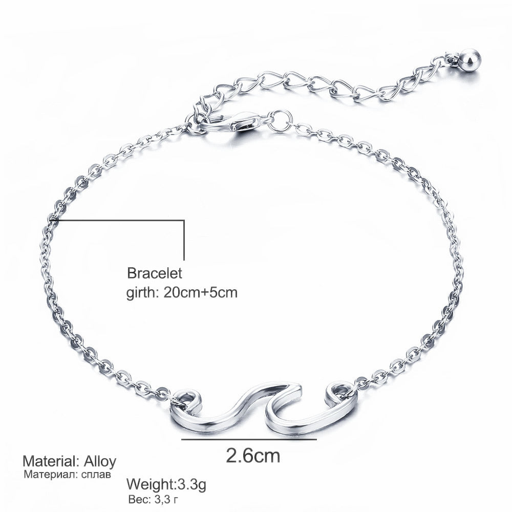 Bohemian Vintage Silver Color Wave Leg Chain Ankle Bracelet for Women