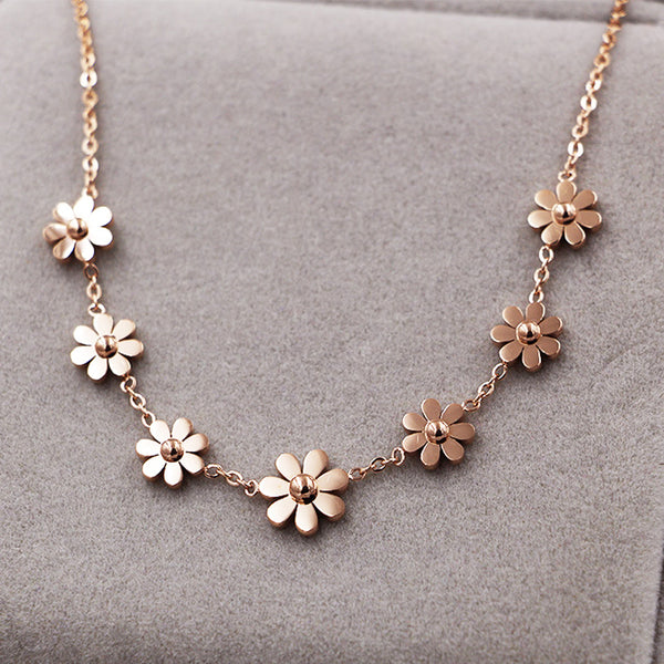 7 Tobilleras de margaritas para mujer, color oro rosa, joyería de moda para prevenir alergias