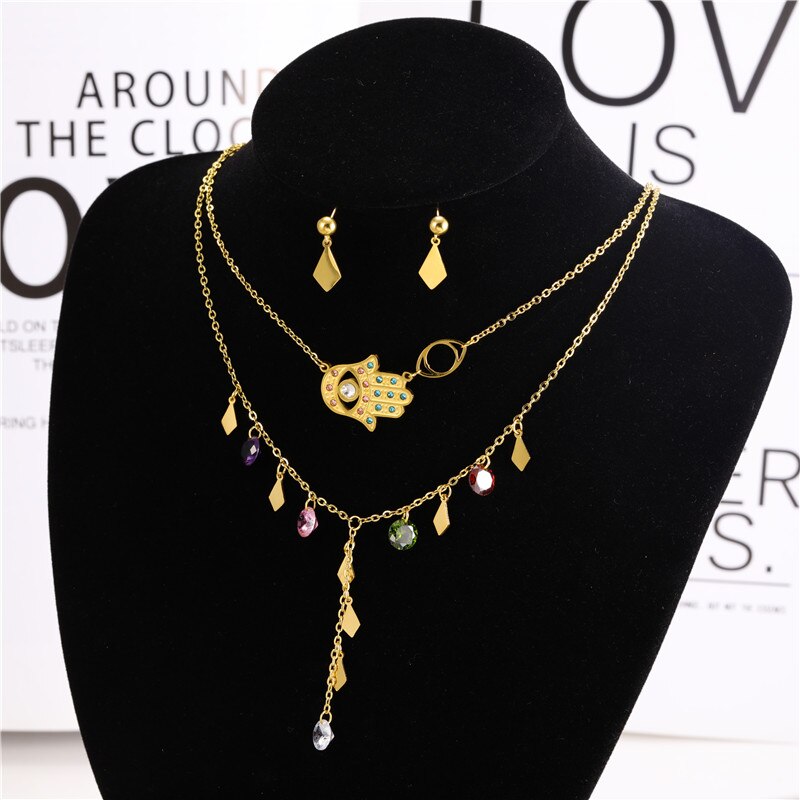 Stainless Steel  Evil Eyes Necklace Earrings Set