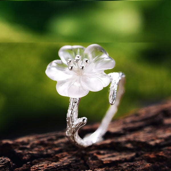 925 Sterling Silver  Cute Flower in the Rain Ring Open Rings