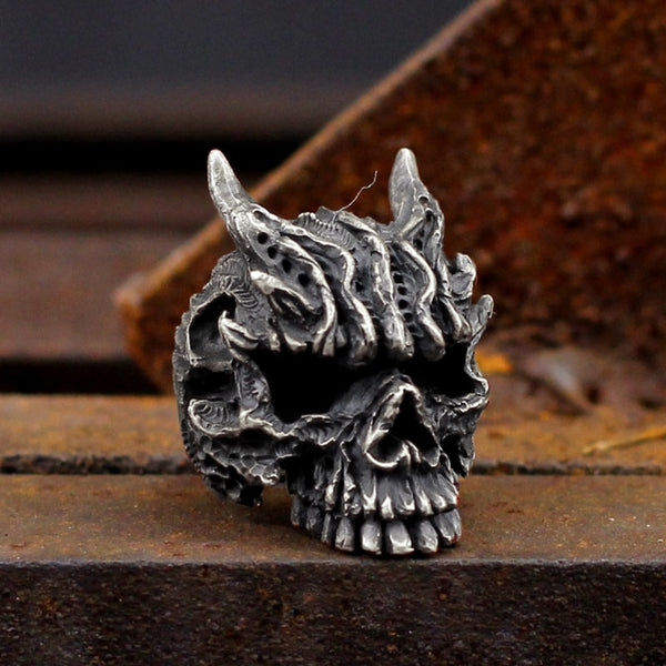 Anillos de acero inoxidable con calavera asura negra gótica de heavy metal