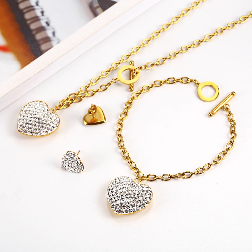 Stainless steel   Heart Necklace Earrings Jewelry Set