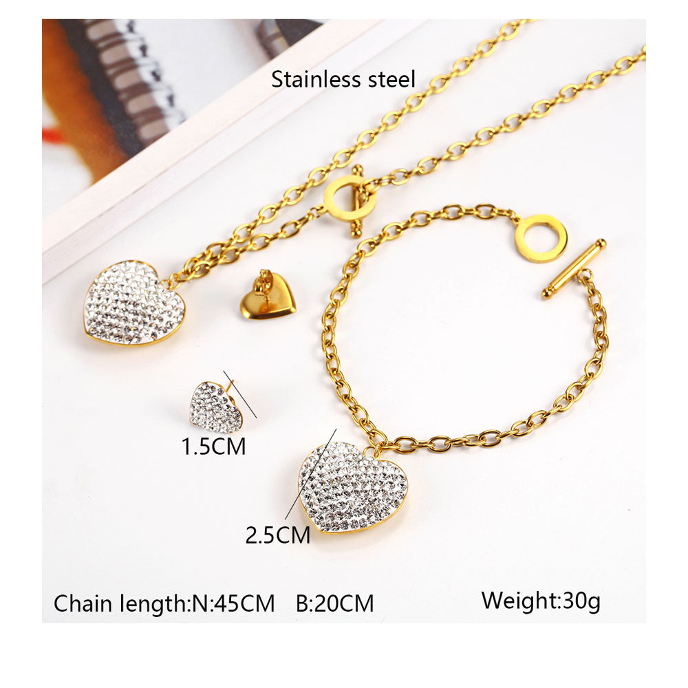 Stainless steel   Heart Necklace Earrings Jewelry Set