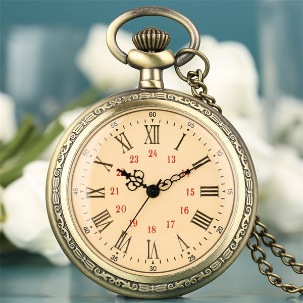 Vintage Charm Quartz Pocket Watch Roman Numerals Display Necklace Clock