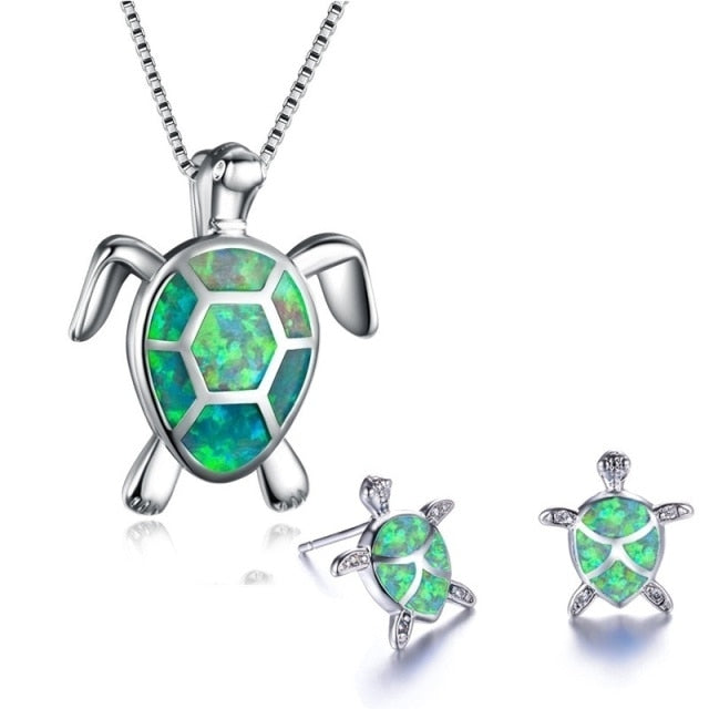 Classic Cute Sea Turtle Necklace Earrings jewelry set
