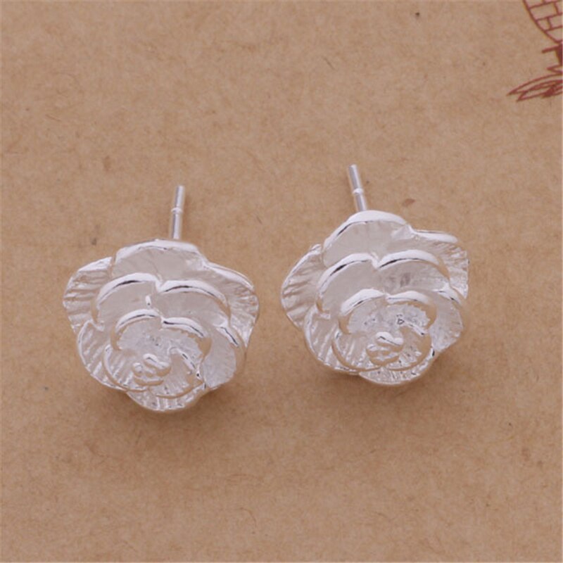 Rose Flower Bracelet Ring Earrings Necklace 4 pcs Jewelery Set